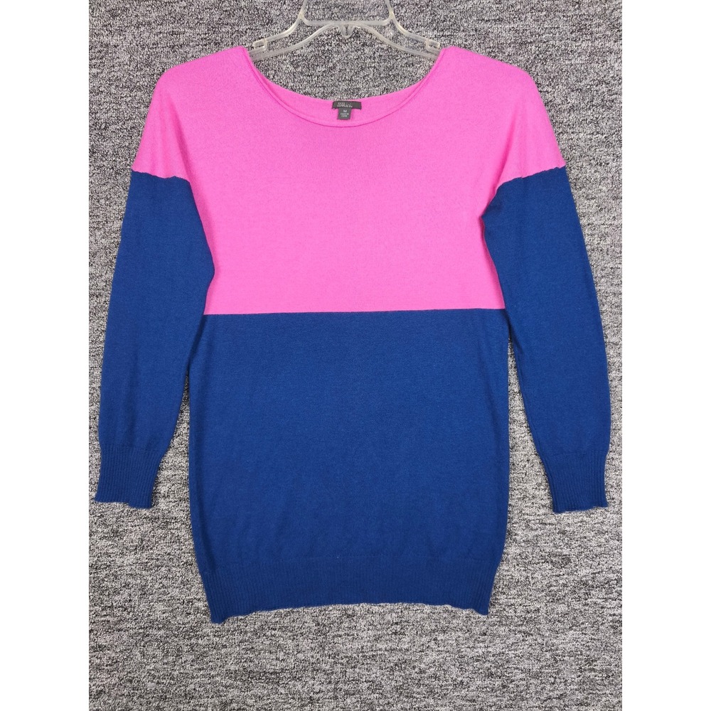 Pure Amici Womens 100% Cashmere Colorblock Sweater Pink Blue Size M RN 93473